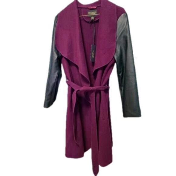 NWT Gorgeous Fall Faux Suede Purple Plum Faux Vegan Leather Sleeves Wrap Coat M - Picture 1 of 8